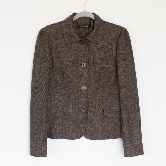 CITY UNLTD Brown Tweed Blazer - Picture 1 of 4